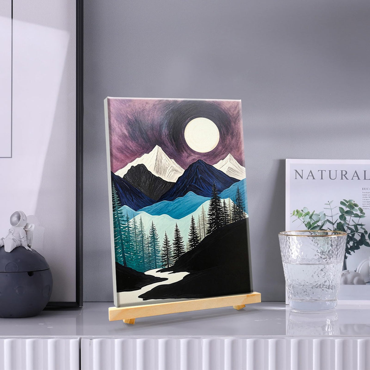 JOOZ 4 Pack Paint by Numbers Kit for Adults with Frame Mountain Landscape Paint by Number with Easel DIY Lake Adult Paint by Number Kits Sunset Easy Oil Painting Kits for Home Wall Decor 8x12 Inch JOOZ