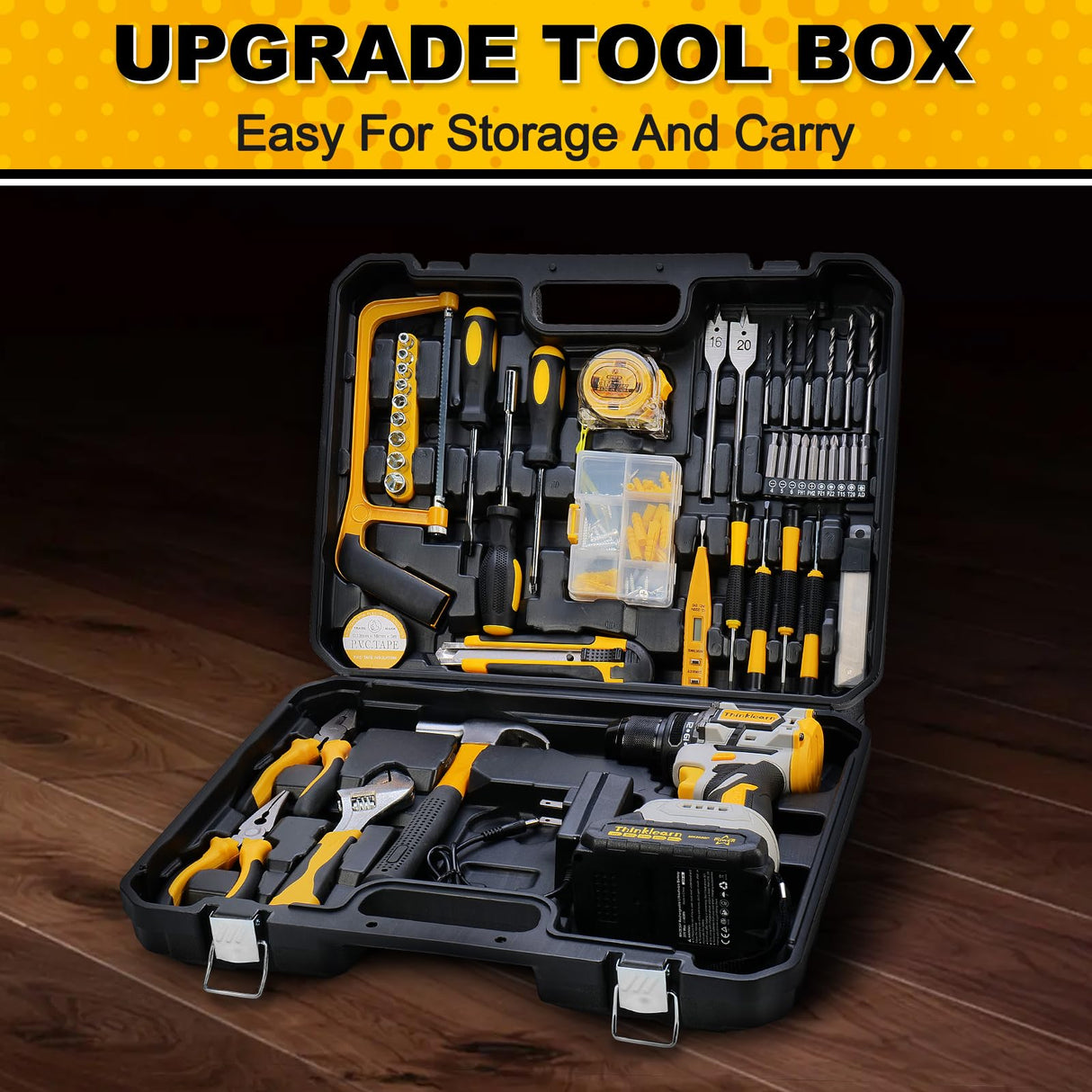 20V Brushless Drill Set, Cordless Power Drill with 2.0Ah Battery,119 PCS Combo Drill Set for Men, 10mm 3/8" Keyless Chuck, 21+1 Torque Setting Power Drill Kit for DIY Garden House Office Repair ThinkLearn