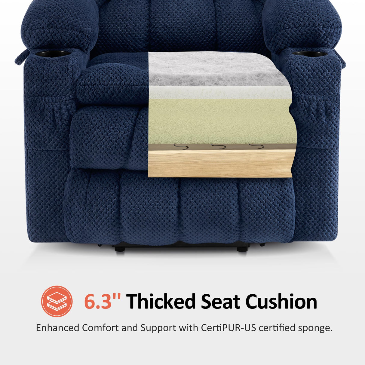 MCombo Dual Motor Large Power Lift Recliner Chair for Elderly, Lay Flat Lift Chair with Heat and Massage, Big Lift Recliner for Tall People, Cup Holders, Fabric 7896 (Large, Navy Blue) MCombo