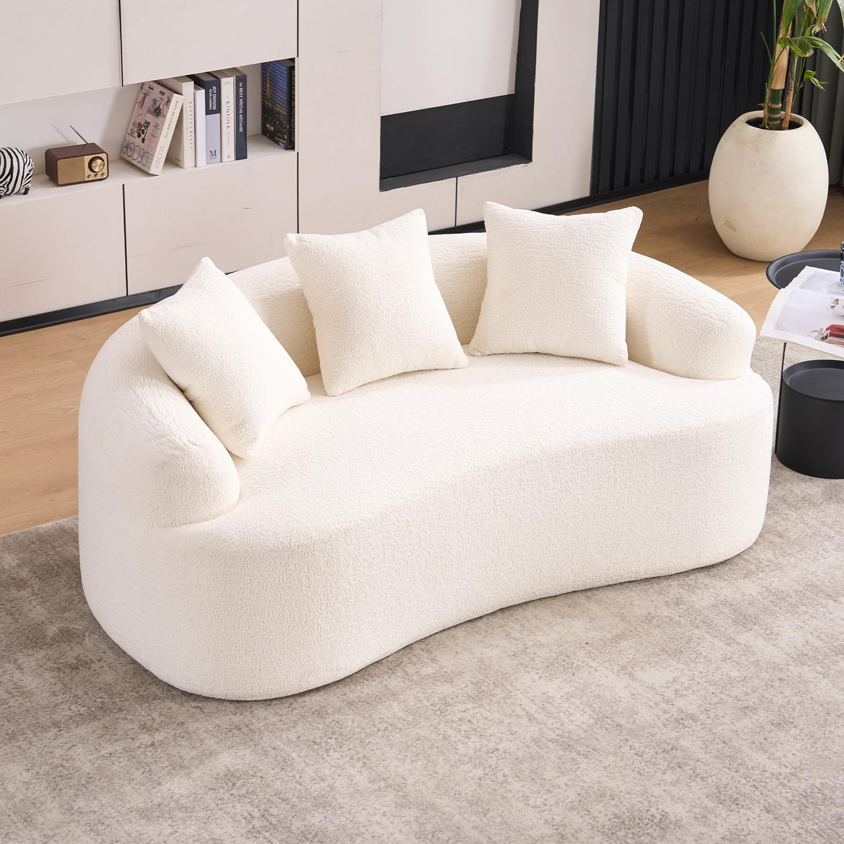 Olodumare Loveseat Sectional Sofa for Living Room, 65’’ Modern Luxury Plush Chenille Extra Deep Seat Curved Cloud Floor Couch with 3 Throw Pillows for Small Spaces, No Assembly Needed, Cream White Olodumare