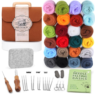 ZXIIXZ Needle Felting Kit, 24 Colors Felting Wool Kit with Felt Bag, Felting Needles, Pad, Felting Wool Bulk for DIY Needle Felting Beginner with Instructions