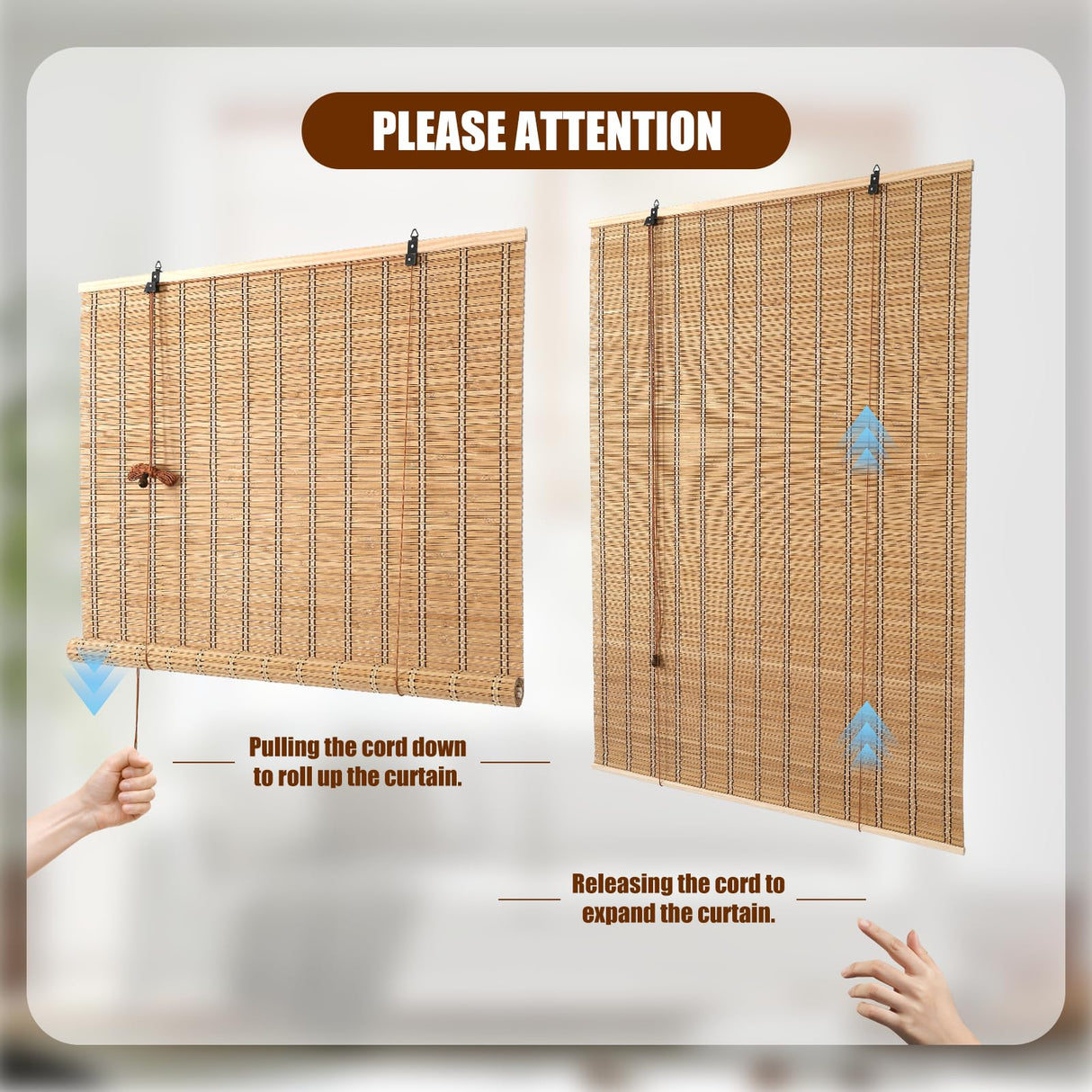 CSBWDLT Bamboo Blinds Roman Bamboo Curtains Roller Shades for Interior Windows,Roll Up Blinds Indoor Outdoor Patio 30" W x 64" H CSBWDLT