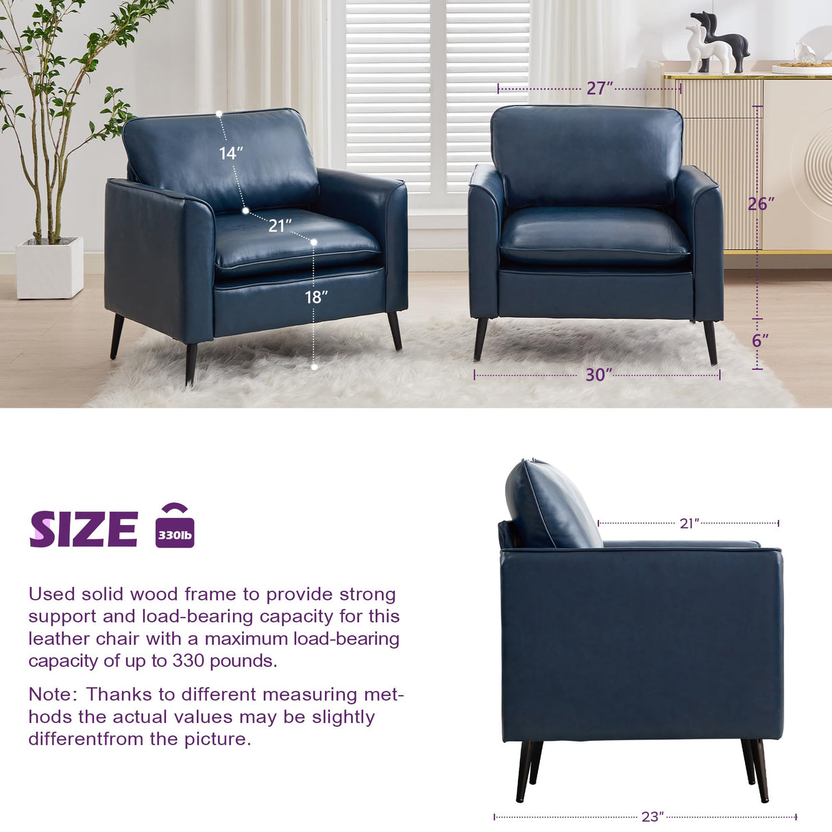 TYBOATLE Accent Chairs Set of 2, Faux Leather Chairs, Mid Century Modern Comfy Living Room Chairs, Cozy Office Reading Chair, Reception Armchairs for Office, Bedroom, Waiting Room (Blue) (1) TYBOATLE