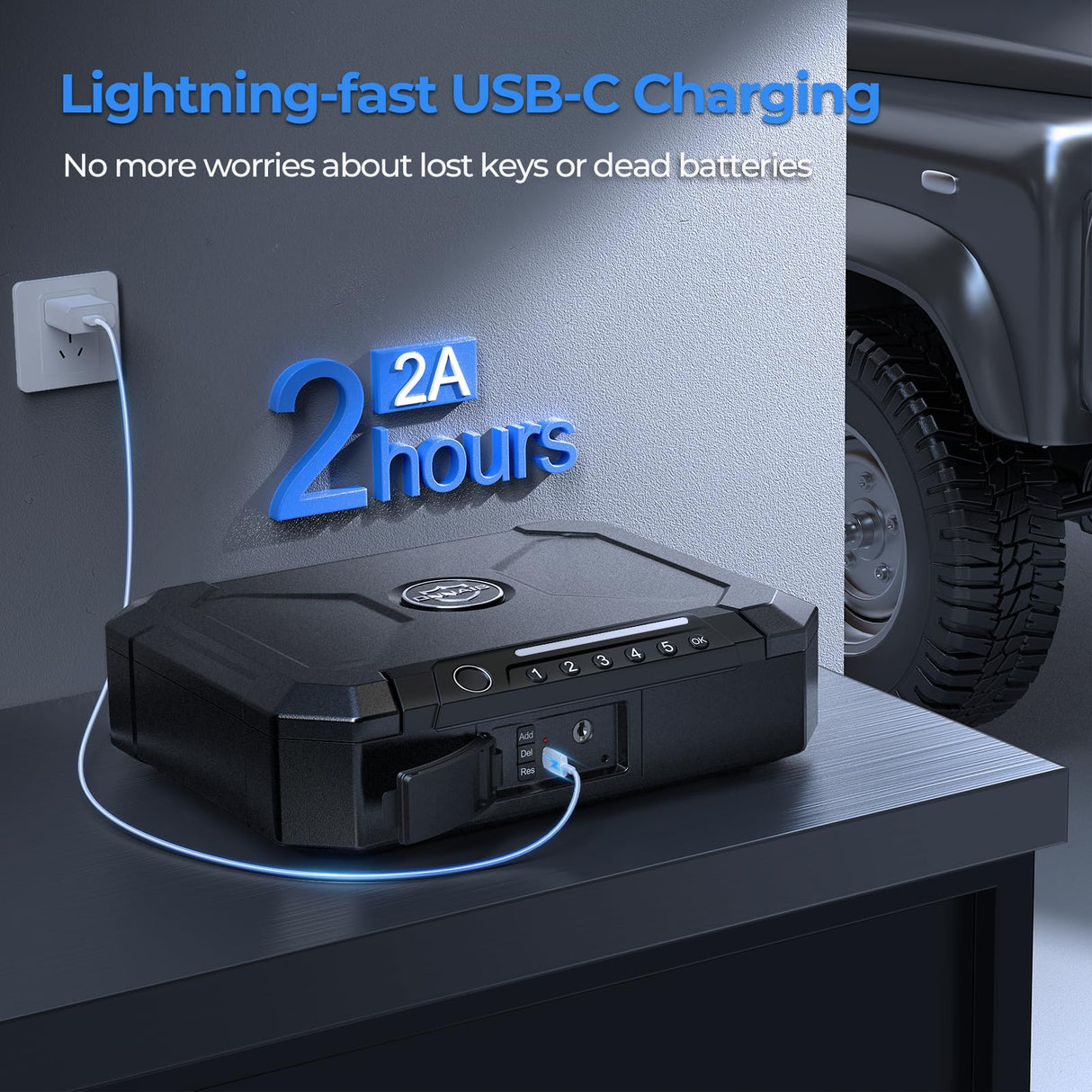 ONNAIS Biometric Gun Pistol Safe - Iron MAX Quick Access Fingerprint Gun Safe for Handgun with USB-C Charging, Extra-Large Pistol Case with Interior Light, Handgun Safe for Nightstand Beside and Car ONNAIS