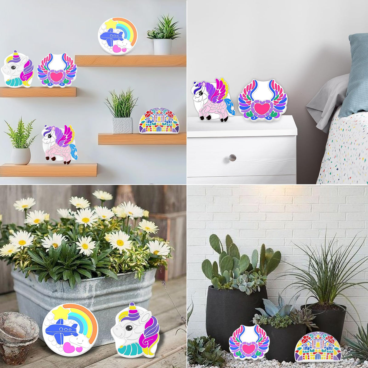 Paint Your Own Stepping Stones Painting Kit for Kids, Unicorn Craft Kits Boys & Girls Ages 3-12, Castle Heart Airplane Rainbow DIY Outdoor Garden Art & Craft Ceramic Painting Set 5-Pack Hewaurorion