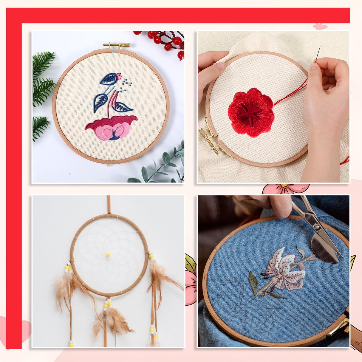 2 Pack 6 Inch Wood Embroidery Hoop, Cross Stitch Hoops Ring, Cross Stitch Supplies Beech Wooden Embroidery Frames for Art Craft Sewing, DIY Decoration EupHHonycs