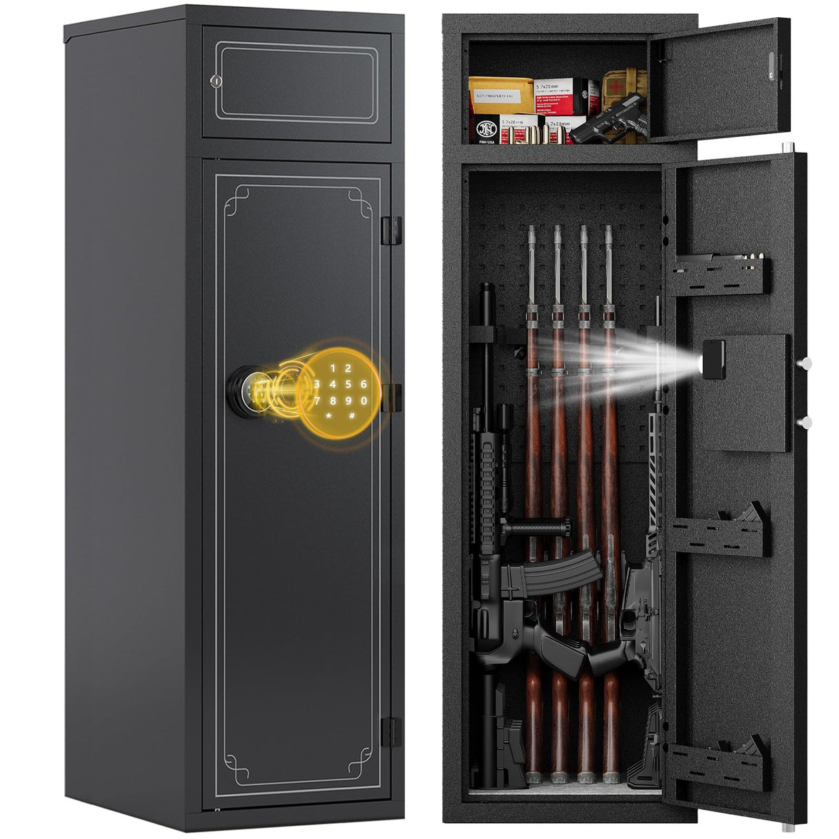 KAER 13-15 Gun Safe,Gun Safe for Rifles and Pistols,Double Layer Electronic Gun Cabinet,Gun Safes for Rifles Adjustable Gun Racks,Rifle Safes for Home with Separate Lockbox KAER