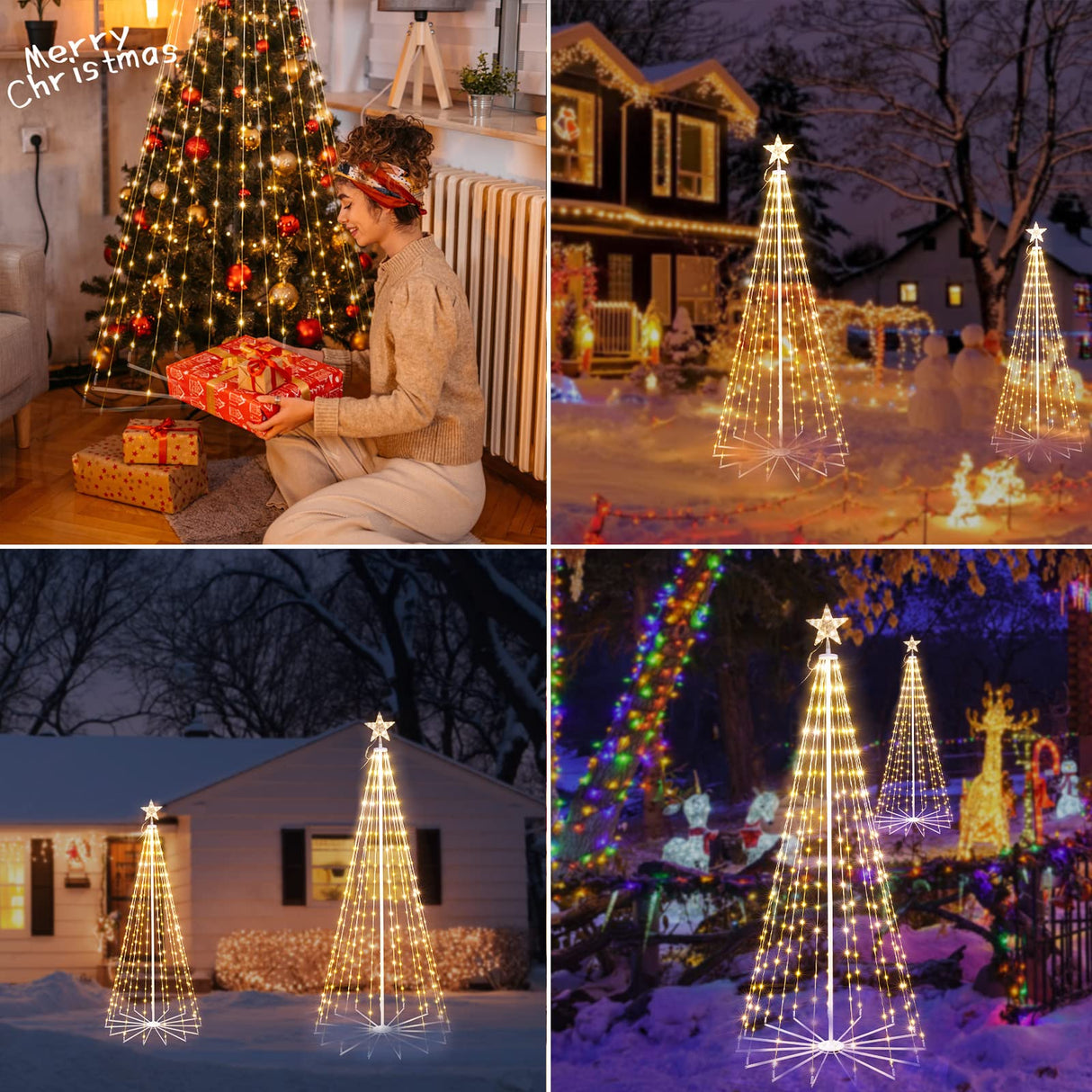 Christmas Cone Tree Light, 7.5ft 295 LED Light Show Christmas Tree with 8 Modes Timer Remote, Dimmable Artificial Christmas Tree for Porch Yard Patio Indoor Outdoor Xmas Holiday Decor, Warm White Brightown