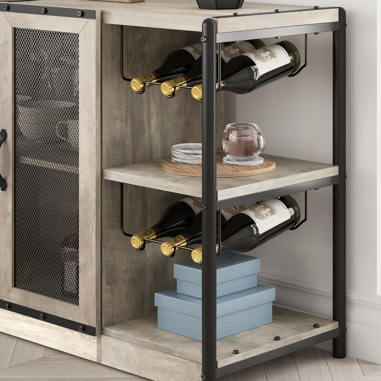 GAOMON Wine Bar Cabinet, Liquor Cabinet for Liquor and Glasses, Industrial Bars & Wine Cabinets with Storage and Wine Rack, Home Bar Furniture for Dining Room, Living Room, Kitchen (Grey) GAOMON
