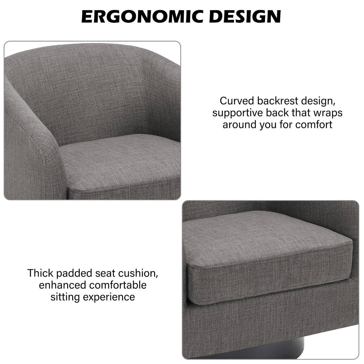 Swivel Barrel Accent Chair, Modern Round Linen Arm Chair for Living Room, Bedroom, Comfy Club Reading Chairs for Adults(Linen Fabric, Grey, Set of 2 DREAMSIDEA