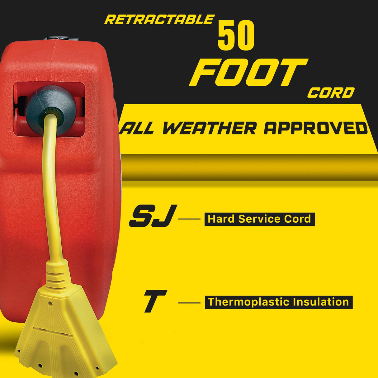 ReelWorks Extension Cord Reel Retractable, 14AWG x 40' Ft 3C SJT, Wall Mount Kit, 3 Outlet/Triple Tap Connector ReelWorks