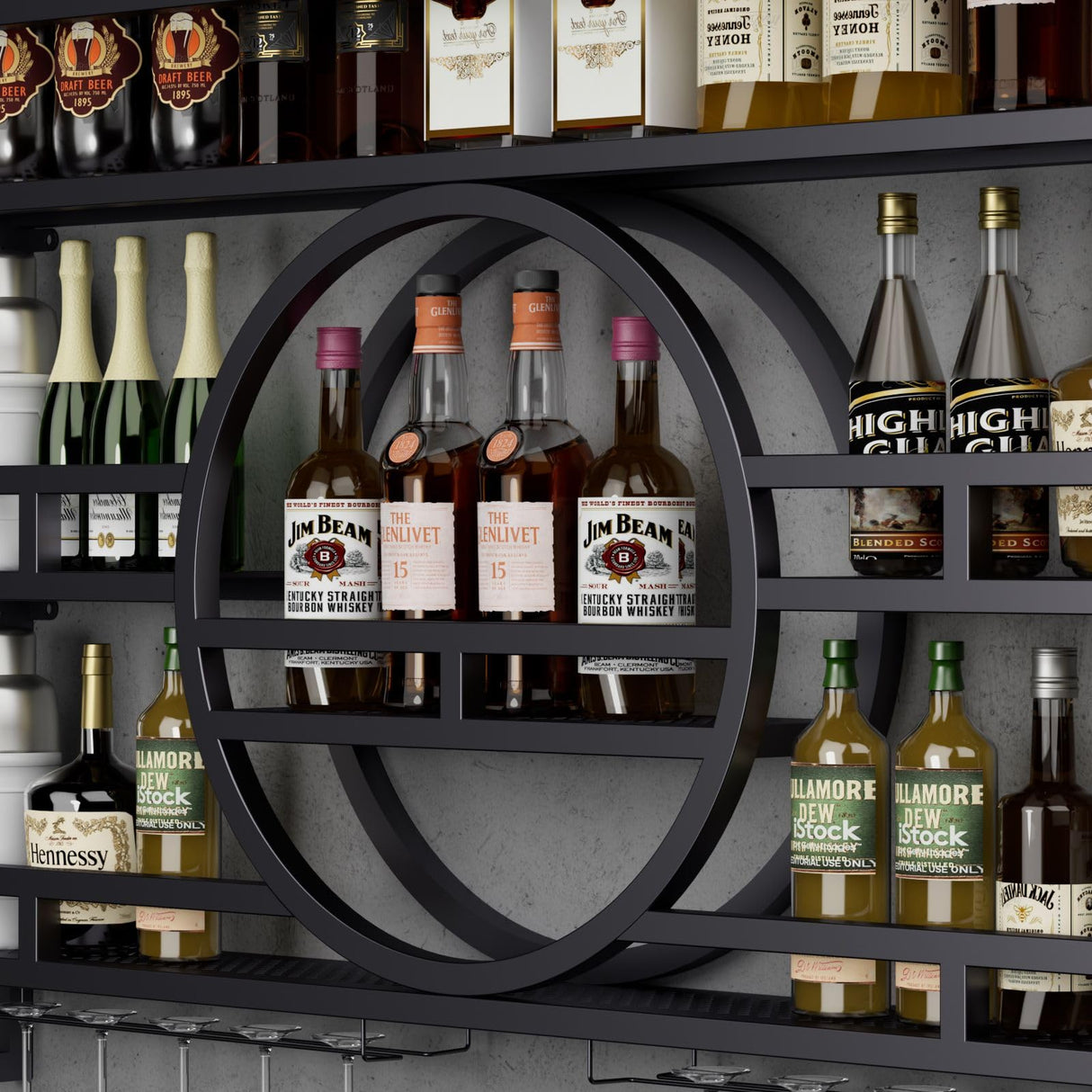 3-Tiers 39in Wine Rack Wall Mounted, Floating Bar Shelves with Wine Glass Holder Hanging Industrial Liquor Shelf, Wall-Mounted Wine Racks Cabinets for Home Bar No Assembly Required Boshen