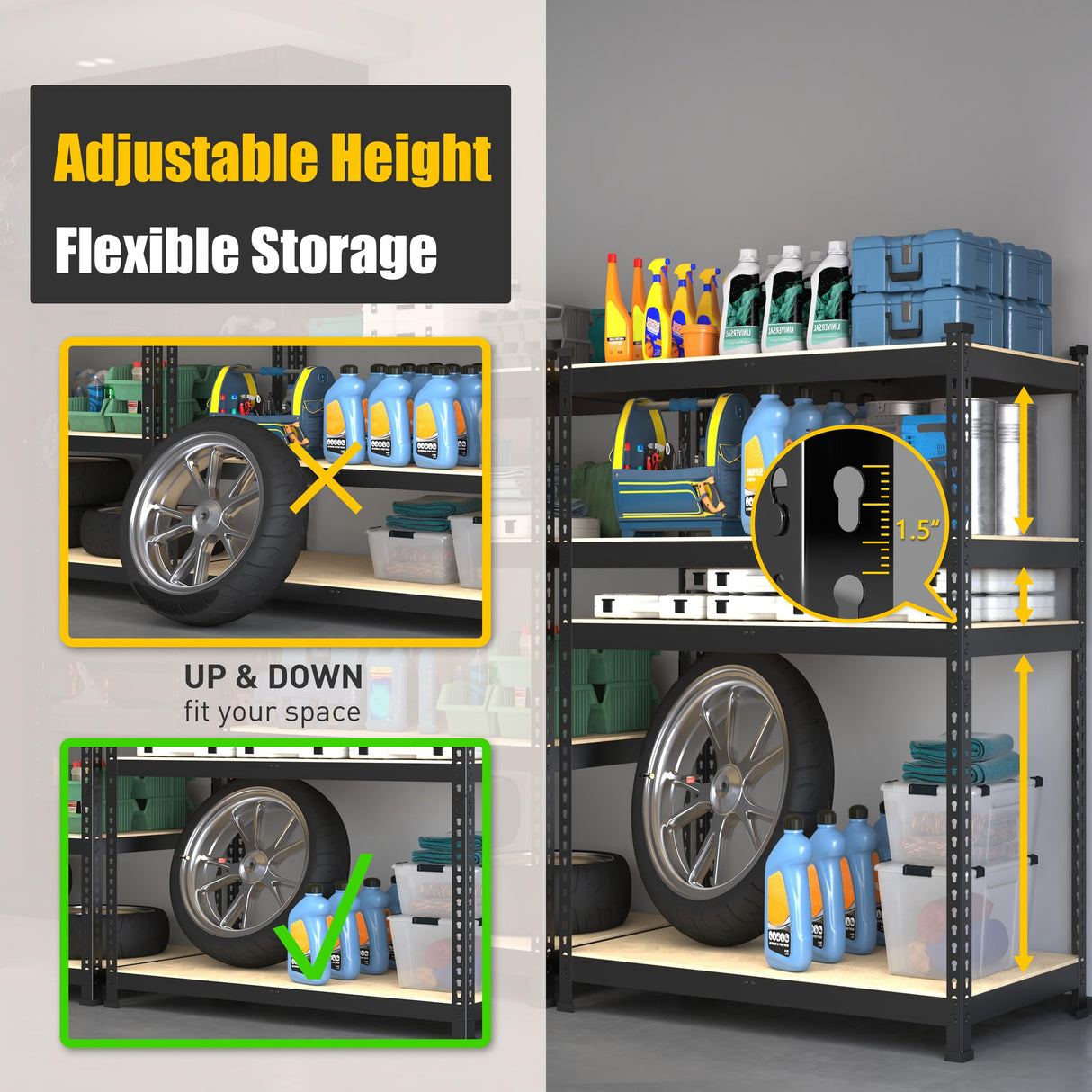 PrimeZone 40" W x 20" D x 59" H Heavy Duty Storage Shelves, 4 Tier Adjustable Garage Shelving Unit, Metal Organizer Shelf Utility Rack for Warehouse Pantry Closet Kitchen, Black PrimeZone