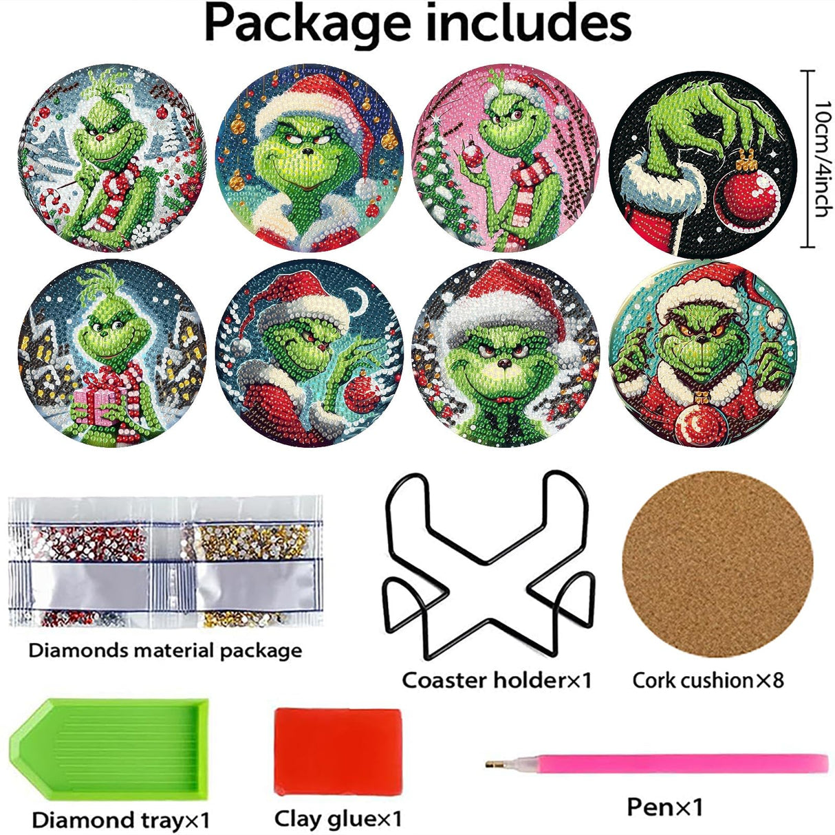 Yijingtop 8 Pcs Christmas Diamond Painting Coasters Kits with Holder,DIY Xmas Diamond Art Coaster Kits for Adults,Christmas Diamond Art Kits for Adults for Home Wall Decor Yijingtop