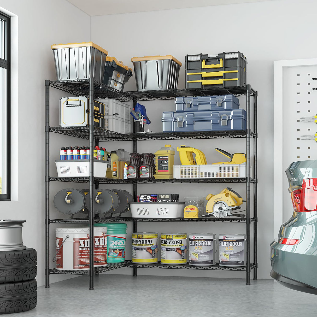 Karl home Storage Shelves 5 Tier Adjustable Garage Storage Shelving, Double Row, Powder Coated Black, Flexible Layer Spacing, for Retail & Exhibition, 70×16×71 inches Karl home