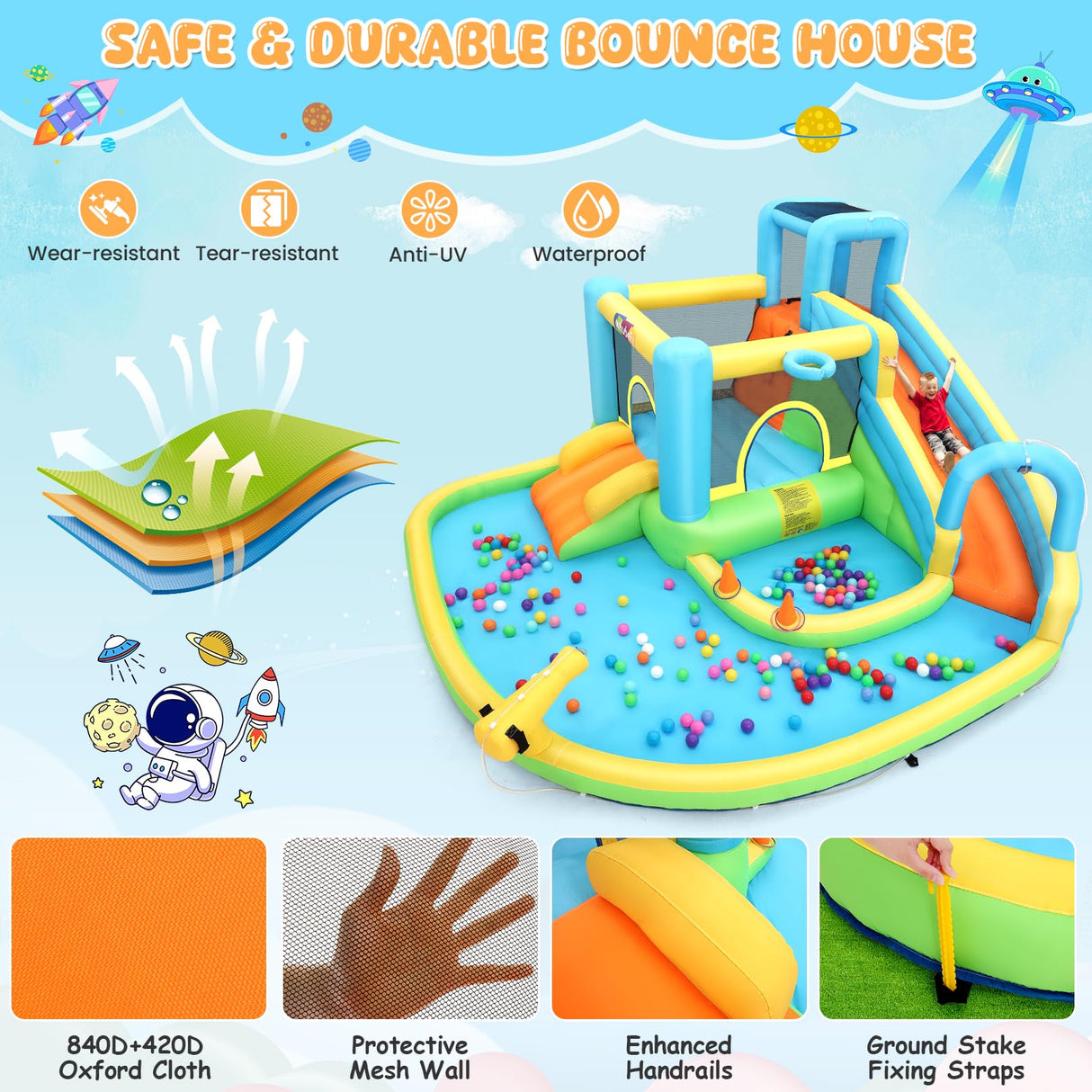 Whubefy 12.8x12Ft Large Waterslide Bounce House for Big Kids 3-10, 13-in-1 Inflatable Bounce House Water Slide with Splash Pool, Jump Bouncy Castle, Blow up Water Slides Park for Kids Backyard Party Whubefy