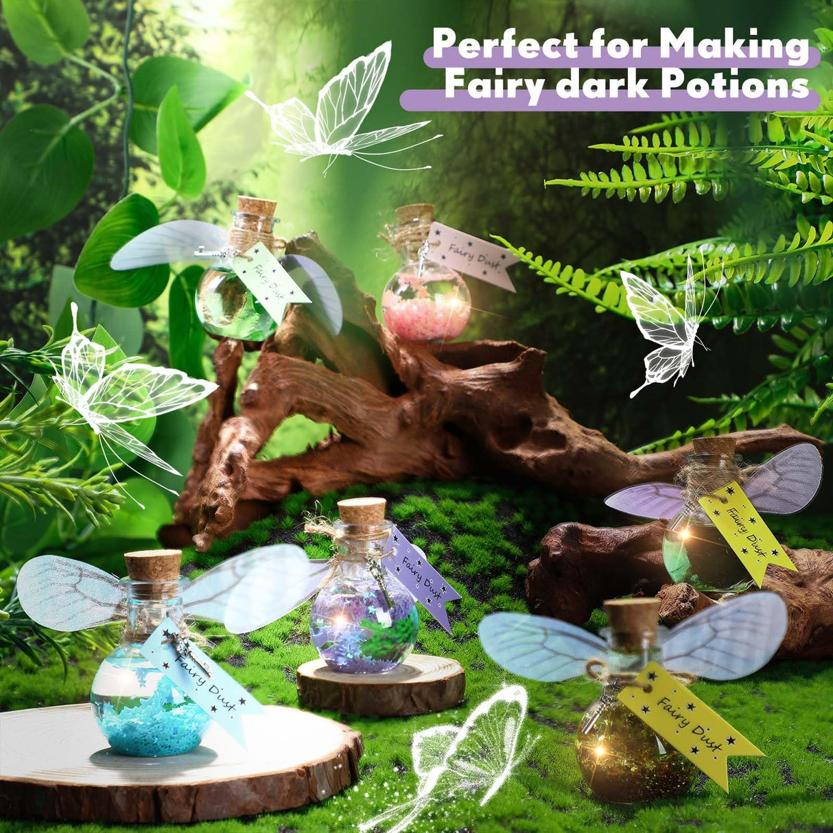 Jinei 262 Pieces Mystery Potion Craft Kit with 36 Magic Witch Potion Bottles Fairy Wing DIY Magic Fairy Bottle Set for Christmas Decorations Birthday Creative Gift Filling Supplies Jinei