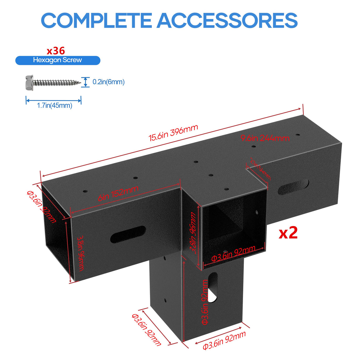 4x4 Pergola Bracket Kit - 2pcs 4-Way Heavy Duty Corner Brackets for 4''x4'' Wooden Beams (Actual 3.6''x3.6'') - Includes Stainless Steel Hardware for Patio Pergolas, Log Cabins & Outdoor Structures CHICAURA