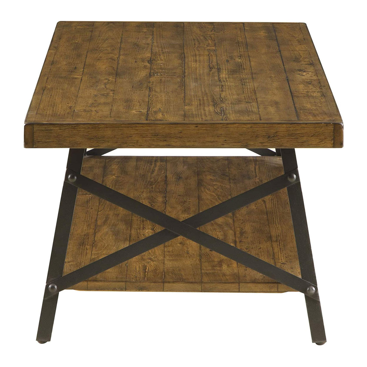 Emerald Home Furnishings Chandler Rustic Industrial Solid Wood and Steel Coffee Table with Open Shelf, Pine Brown,48" Emerald Furniture
