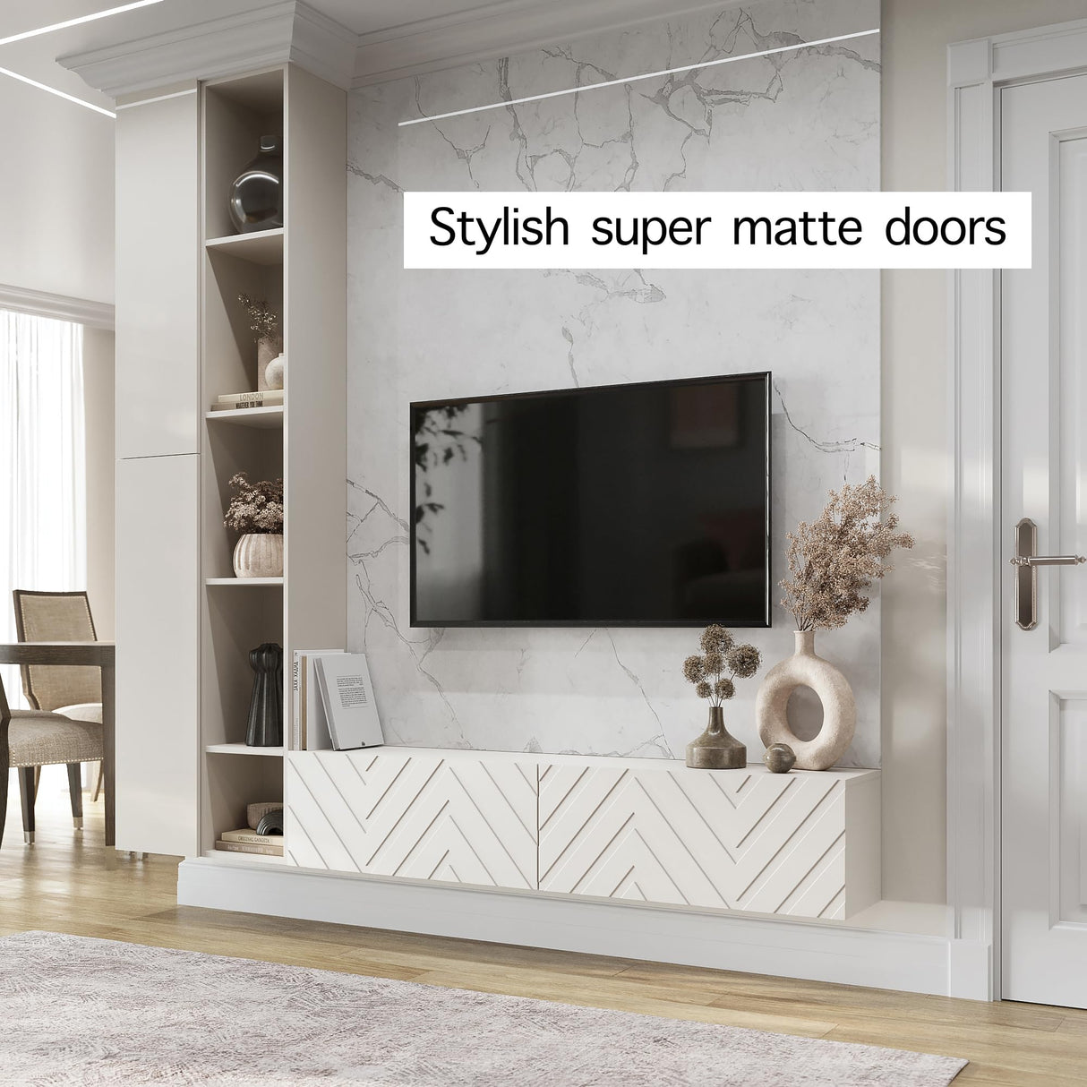 Living Skog Floating TV Stand Wall Mounted for Living Room and Bedroom, Media, Entertainment Center with Storage and Drawers Fits TV 50 55 60 65 70 inch Cabinet (Alessio Beige, 59 in) Living Skog