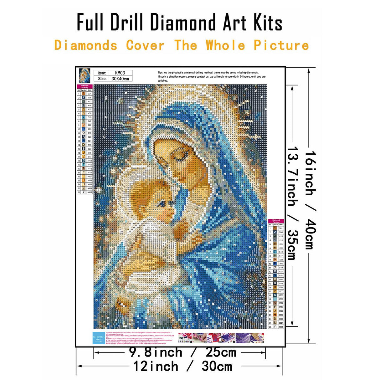 CHWGLFGG 5D Diamond Art Kits for Adults Beginners, Virgin Mary Diamond Painting Kits, DIY Full Round Drill Paint by Diamonds Dot Gem Art for Adults, Home Wall Decor 12x 16 Inch CHWGLFGG