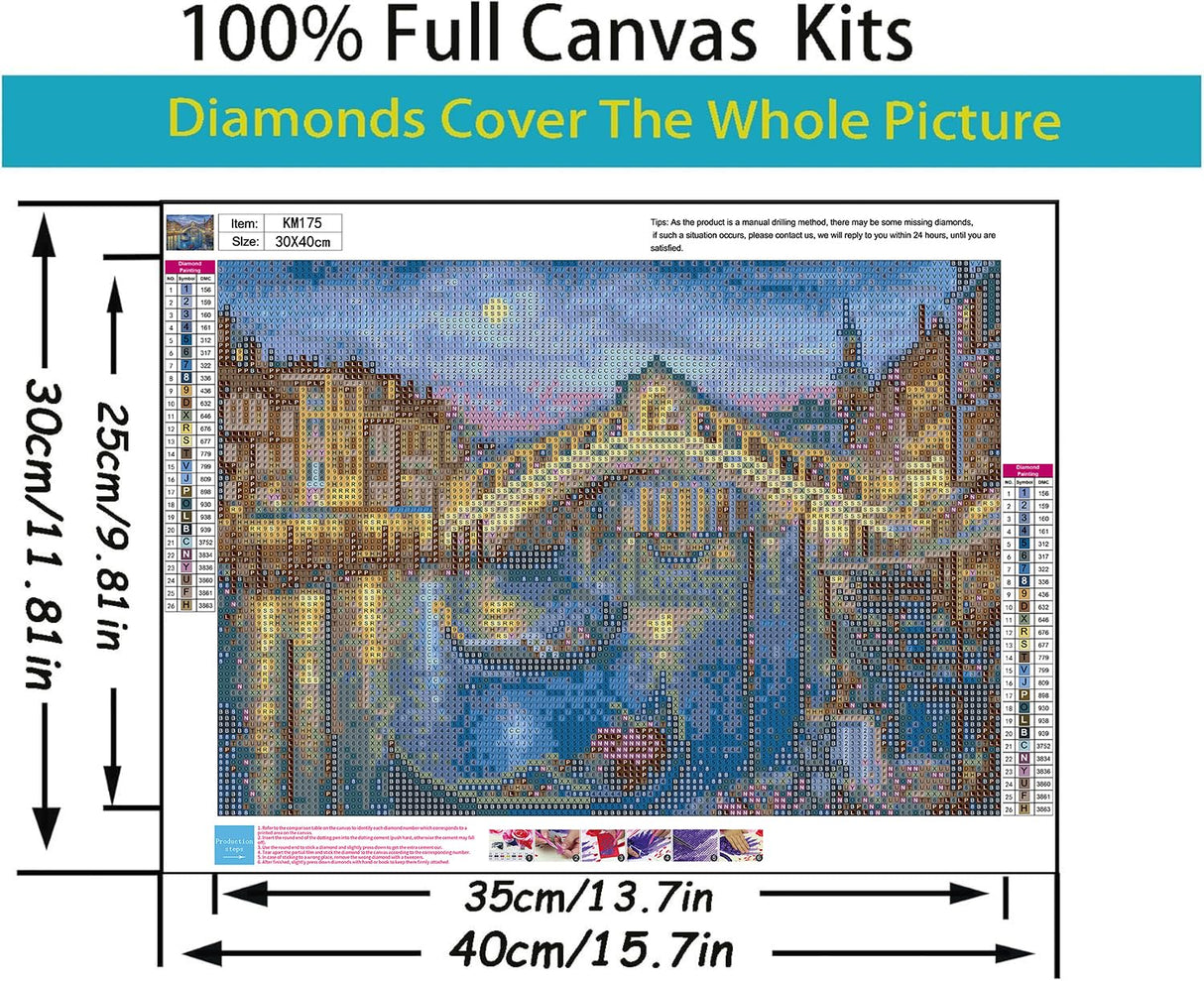 CHWGLFGG 5D Diamond Art Kits for Adults Beginners, Landscape Venice Canal Grande Diamond Painting Kits, DIY Full Round Drill Paint by Diamonds Dot Gem Art for Adults, Home Wall Decor 12x16 Inch CHWGLFGG