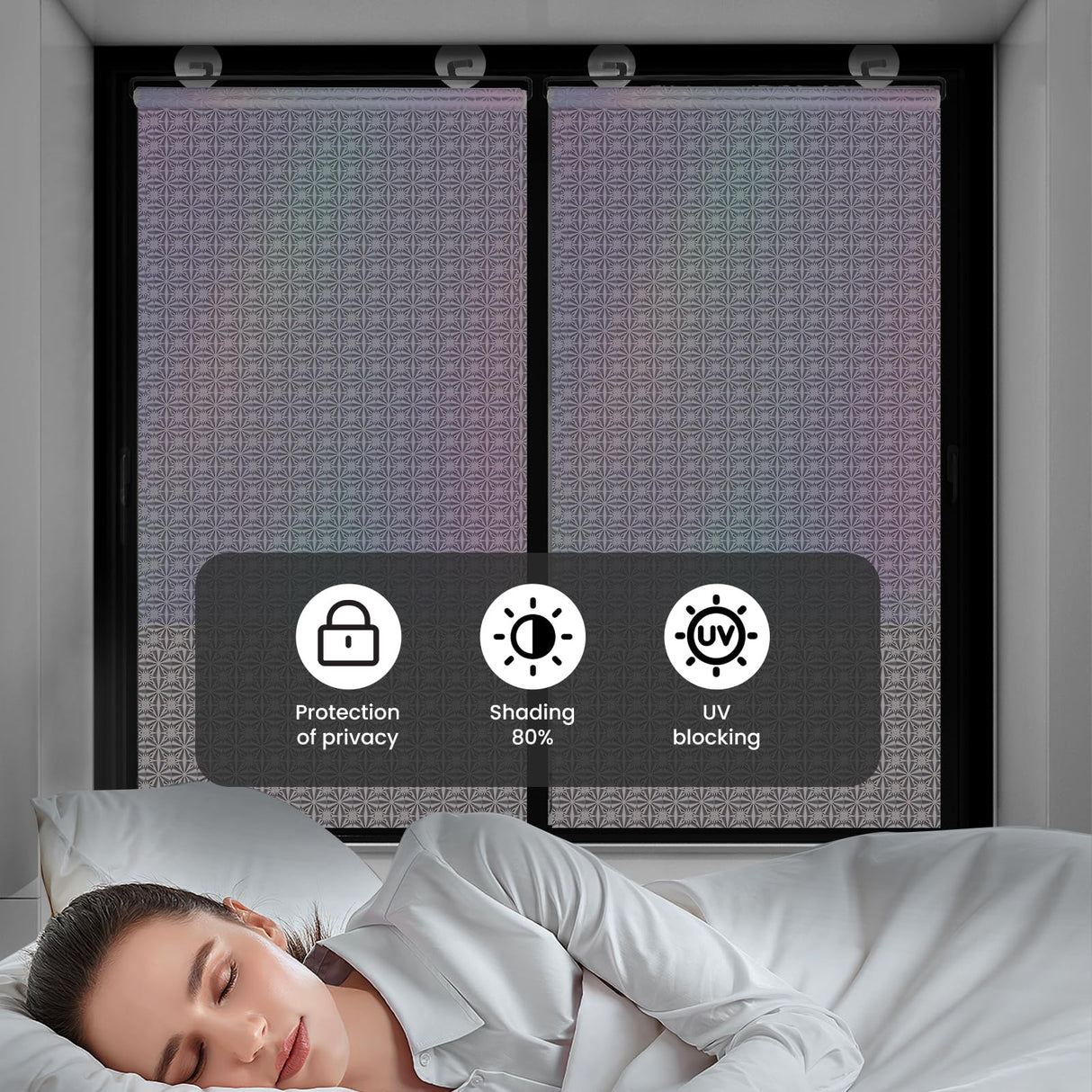 No Drilling Retractable Roller Window Shades W/3 Suction Cups, Black Blackout Blind Shade Temporary Cover Curtain for Home Bedroom Car (23.62" L×15.75" W, Laser Pattern) WoodArtSupply