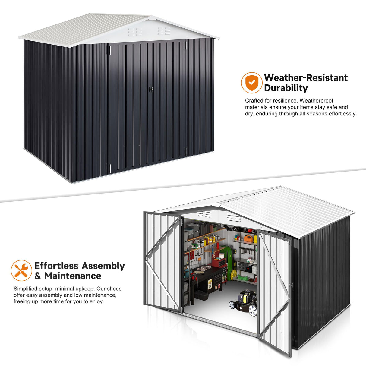 Polar Aurora 6x8 FT Outdoor Storage Shed, Metal Garden Shed with Updated Frame Structure, Tool Sheds for Backyard Garden Patio Lawn White Polar Aurora