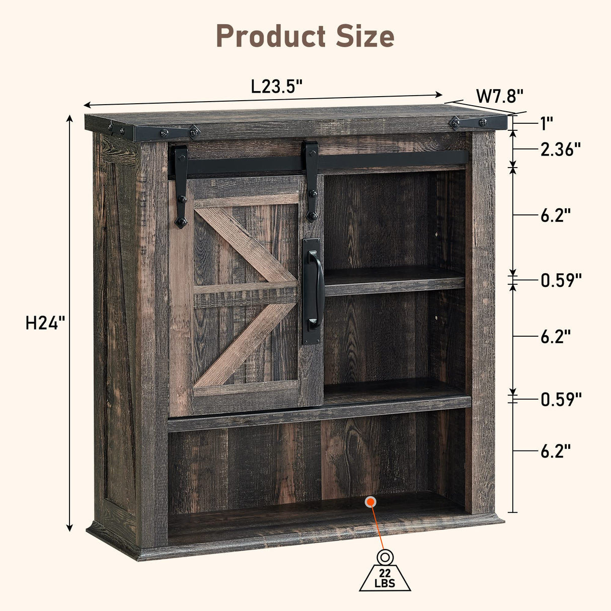 OKD Bathroom Wall Cabinet, Farmhouse Medicine Cabinet with Sliding Barn Door & Adjustable Shelves, Storage Cabinet Wall Mounted for Bathroom, Kitchen, Dark Rustic Oak OKD