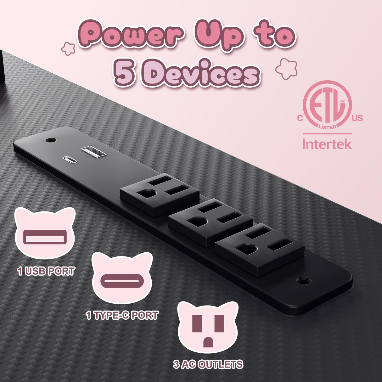 Dowinx L-Shaped Gaming Desk Cute with Cat Accessories, Built-in Power Outlet, Monitor Shelf, and Side Storage – Sturdy Metal Frame for Gamers and Home Office, 43-Inch, Black&Pink Dowinx