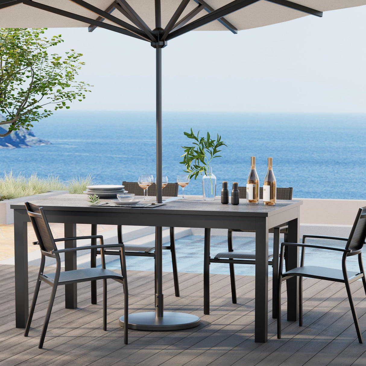 May in Color 92” Dining Room Table for 4-10 People, Large Extendable Dining Table, Rectangular Aluminum Kitchen Table for Living Room, Office Area, Grey May in Color