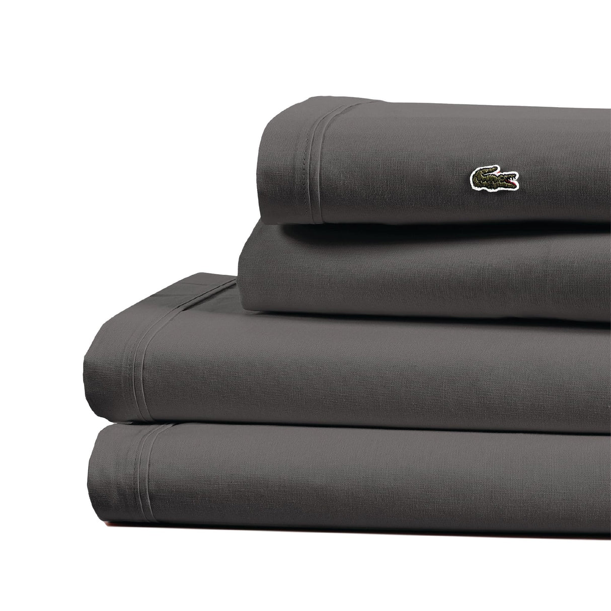 Lacoste 100% Cotton Percale 4-Piece Sheet Set – Cool, Crisp, Matte, and Durable, Oeko-Tex Certified – Solid, Dark Gray, Queen Lacoste