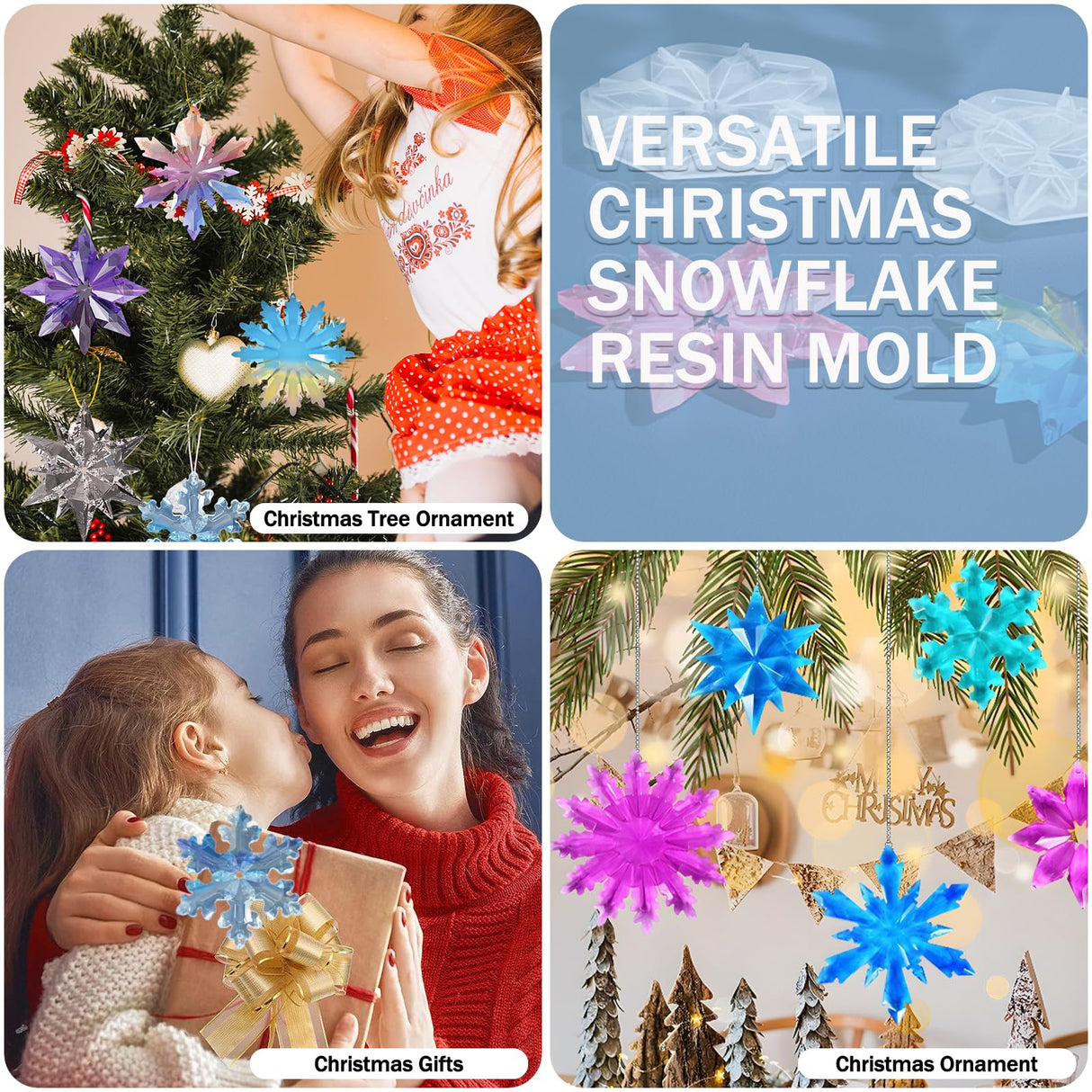 Christmas Resin Molds, 5 Pcs Snowflake Resin Molds Silicone 3D Snowflake Silicone Epoxy Resin Molds for Christmas Decoration Resin Molds for DIY Winter Christmas Tree Decoration Ceoyiler