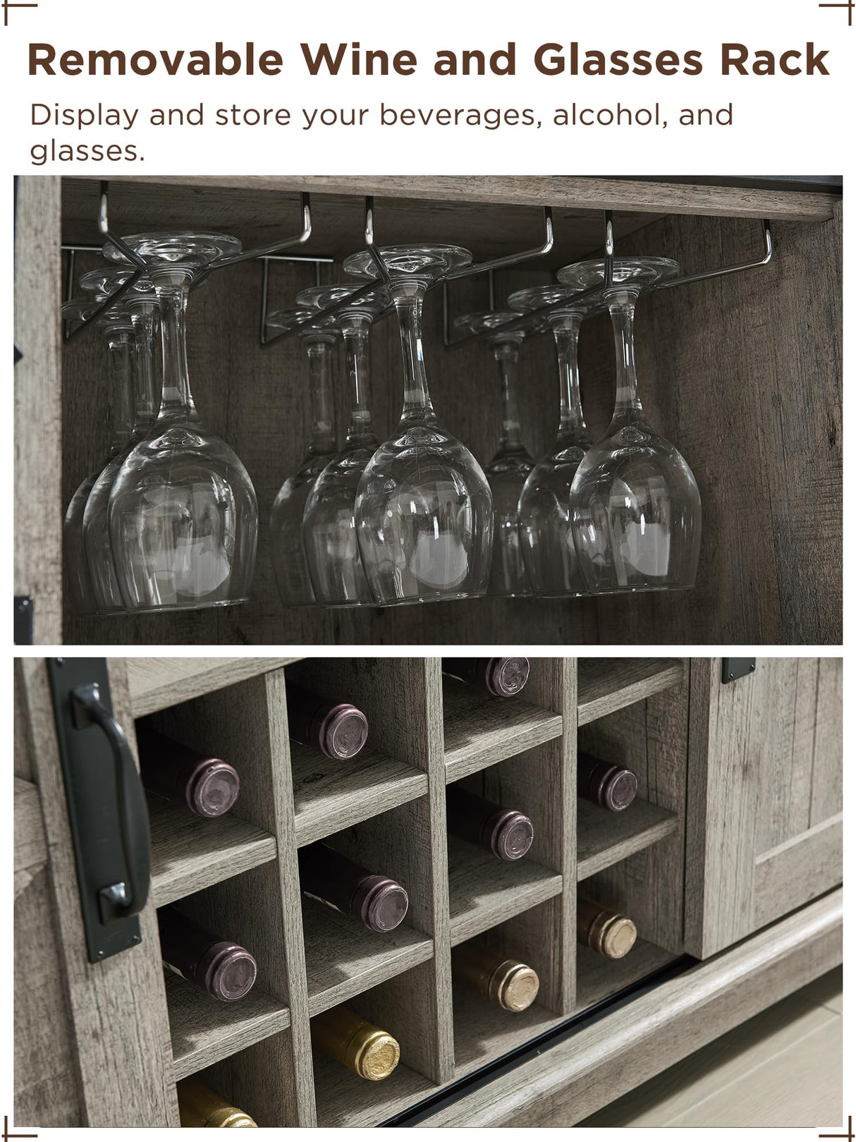 OKD Farmhouse Buffet Cabinet with Storage, 54" Kitchen Wine Bar Cabinet w/Wine & Glass Rack, Sliding Barn Door, 3 Drawers, Rustic Coffee Bar Cabinet, Light Rustic Oak OKD