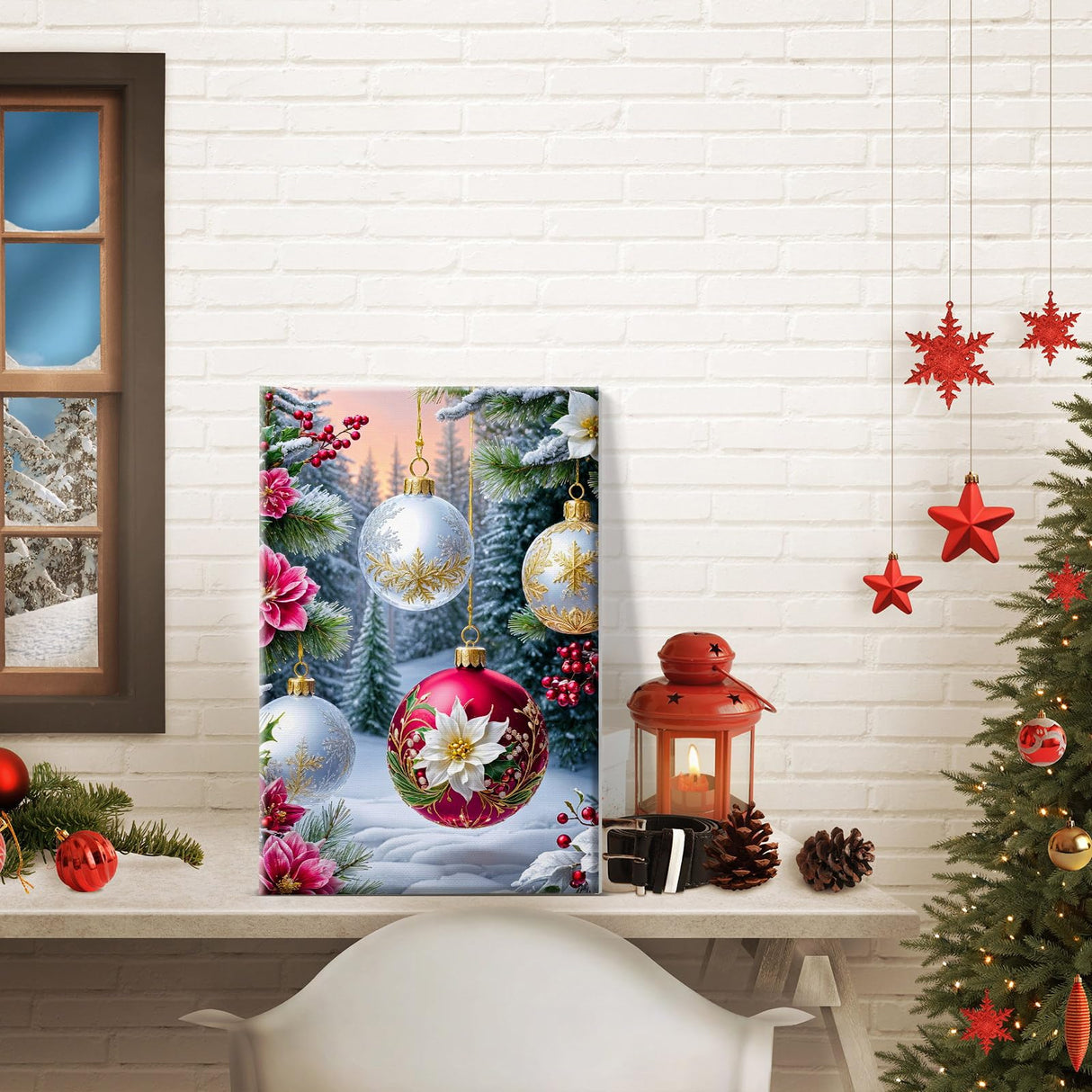 JOOZ Paint by Numbers Kit for Adults Framed Christmas Ball Paint by Number with Easel Christmas Tree Adult Paint by Number Kits Framed DIY Oil Painting Kits for Gift Home Wall Decor 8x12 Inch JOOZ