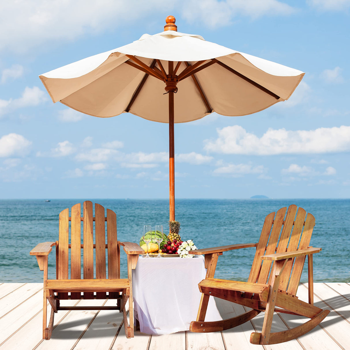 JONATHAN Y PAT1000A Kiawah Outdoor Patio Classic Acacia Wood Adirondack Rocking Chair for Garden, Lawn, Backyard, Pool, Deck, Beach, Firepit, Light Brown JONATHAN Y
