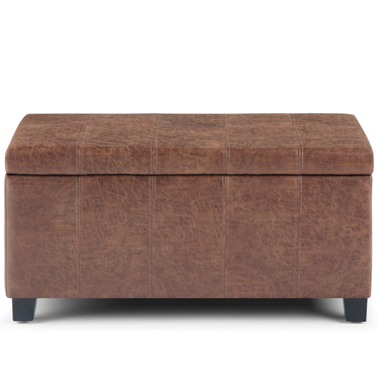 SIMPLIHOME Dover 36 inch Wide Contemporary Rectangle Storage Ottoman Bench in Distressed Umber Brown Vegan Faux Leather, Assembled, For the Living Room, Entryway and Family Room SIMPLIHOME