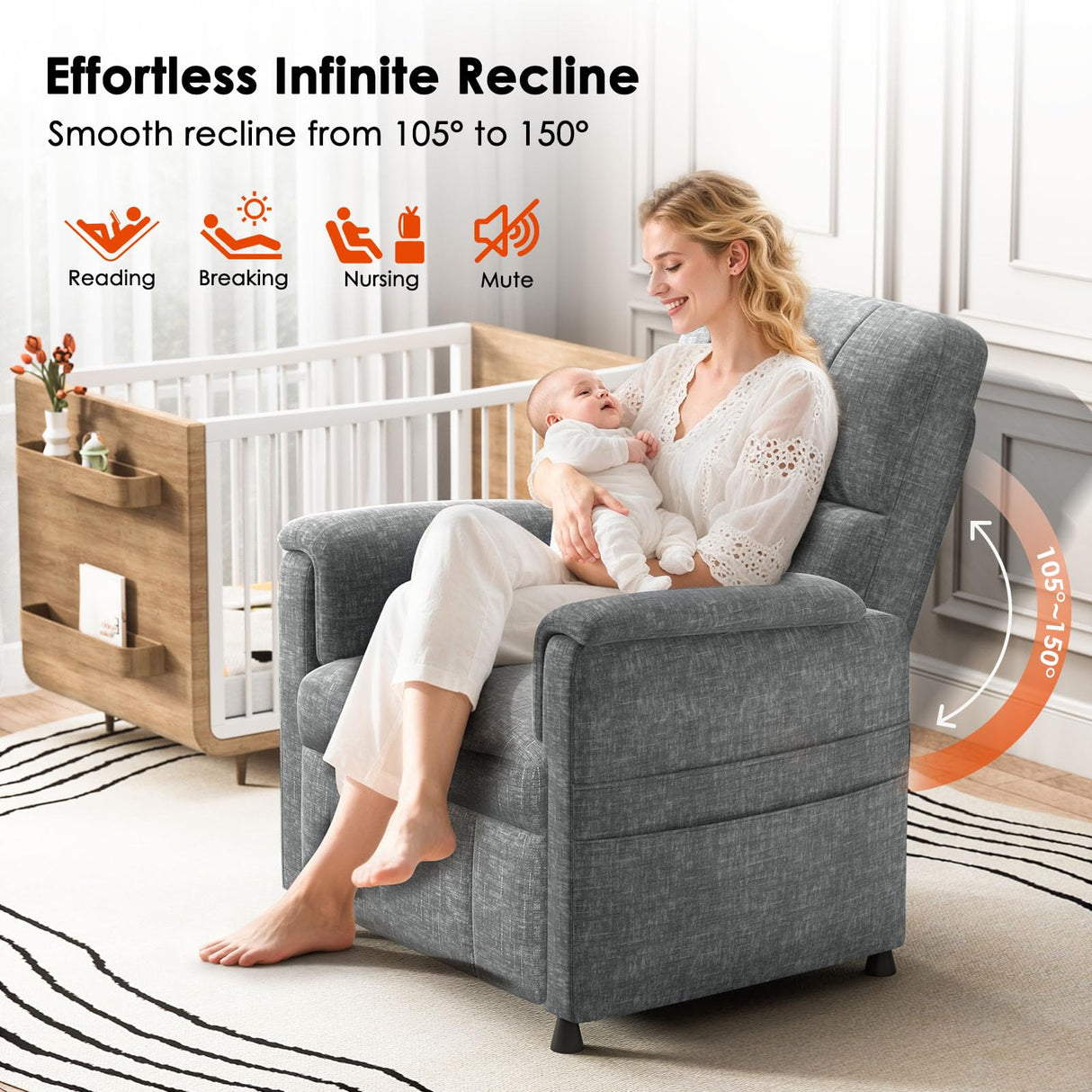 Amada Power Recliner Chair, Chenille Electric Reclining Chair for Adults for Small Spaces with Remote & Side Pockets, Thick Seat Cushion for Living Room & Bedroom, Home Theater, RV AMADA HOMEFURNISHING