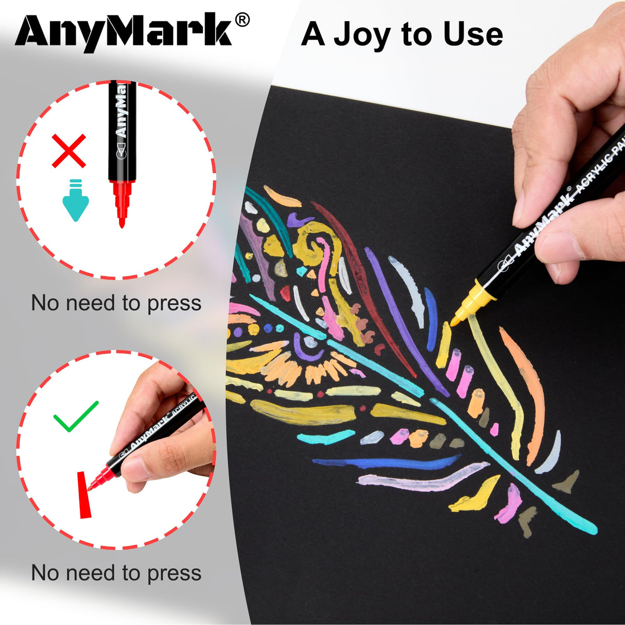 AnyMark 24 Colors Acrylic Paint Markers, Dual Tip Premium Acrylic Paint Pens for Stone, Wood, Calligraphy, Canvas, Ceramic, Metal, Glass, Rock Painting, DIY Crafts AnyMark