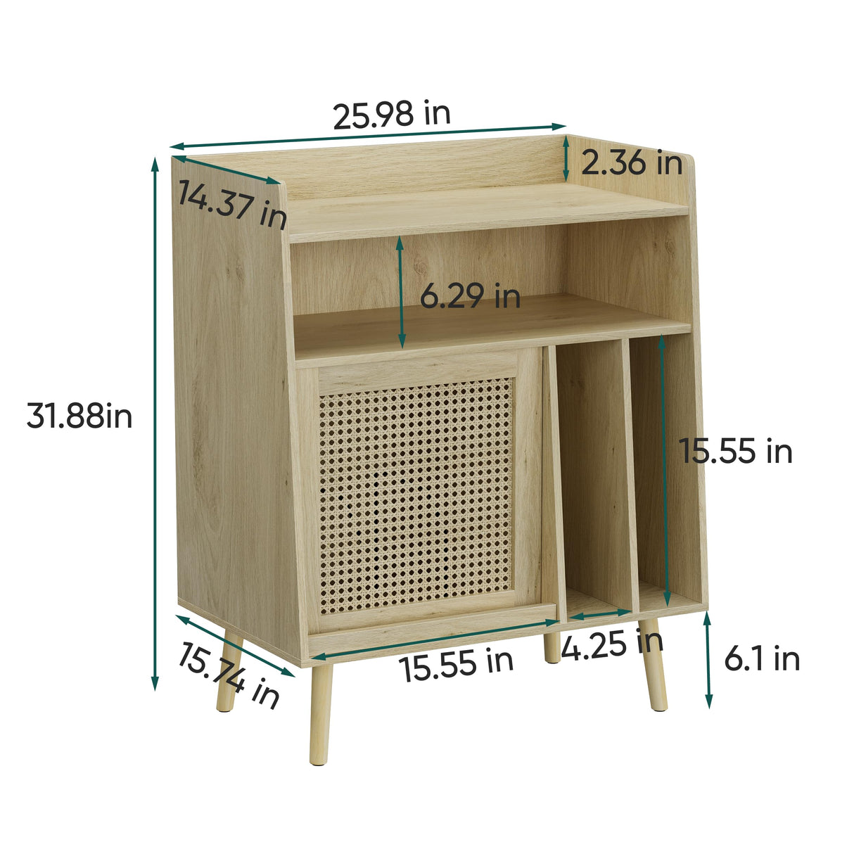 Semiocthome Record Player Stand with Vinyl Storage, Record Player Table with Storage Shelf, Turntable Stand with Rattan Cabinet Door, Side Table with Solid Wood Legs for Turntables for Living Room Semiocthome