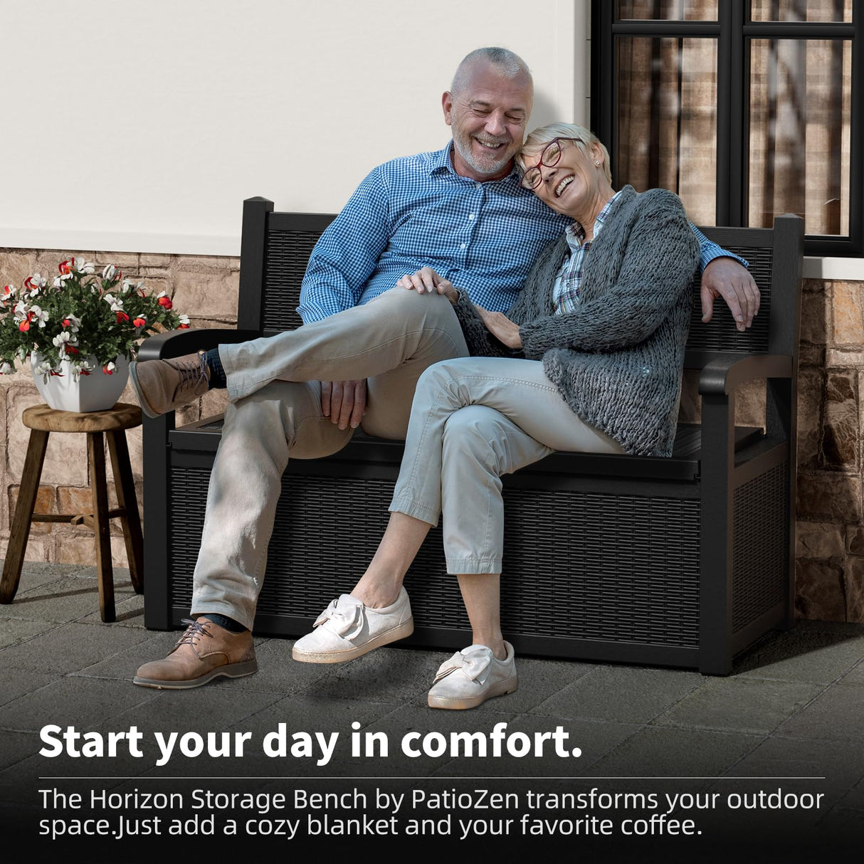 DRATO 75 Gallon Storage Bench Deck Box Outdoor Indoor,Lockable Durable All-Weather Seating with Hidden Storage,Deck Storage for Garden, Pool, Patio,Black DRATO