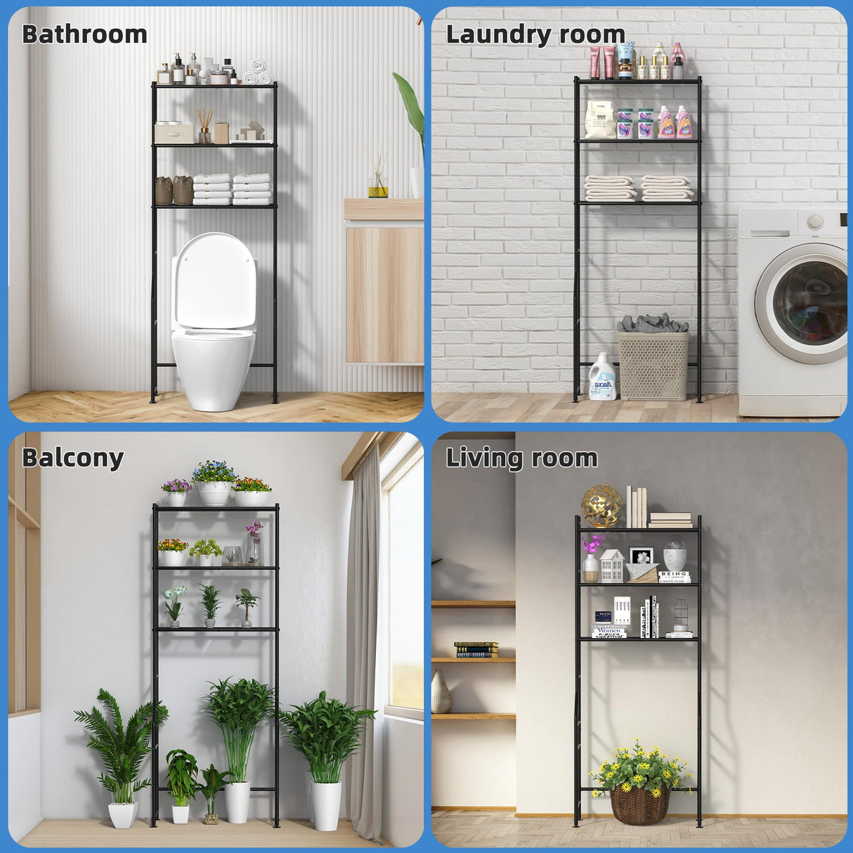 ASCENREST 3-Tier Over The Toilet Storage, Freestanding Metal Bathroom Shelves, Space Saver Above The Over Toilet Storage Shelf for Bathroom, Black ASCENREST