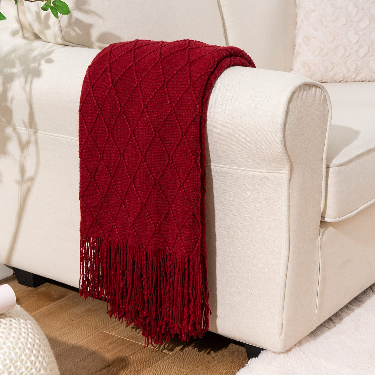 BATTILO HOME Christmas Decor Red Throw Blanket for Couch, Boho Bed Throws for Foot of Bed, Decorative Red Throws for Sofa Living Room, 50"x60" BATTILO HOME