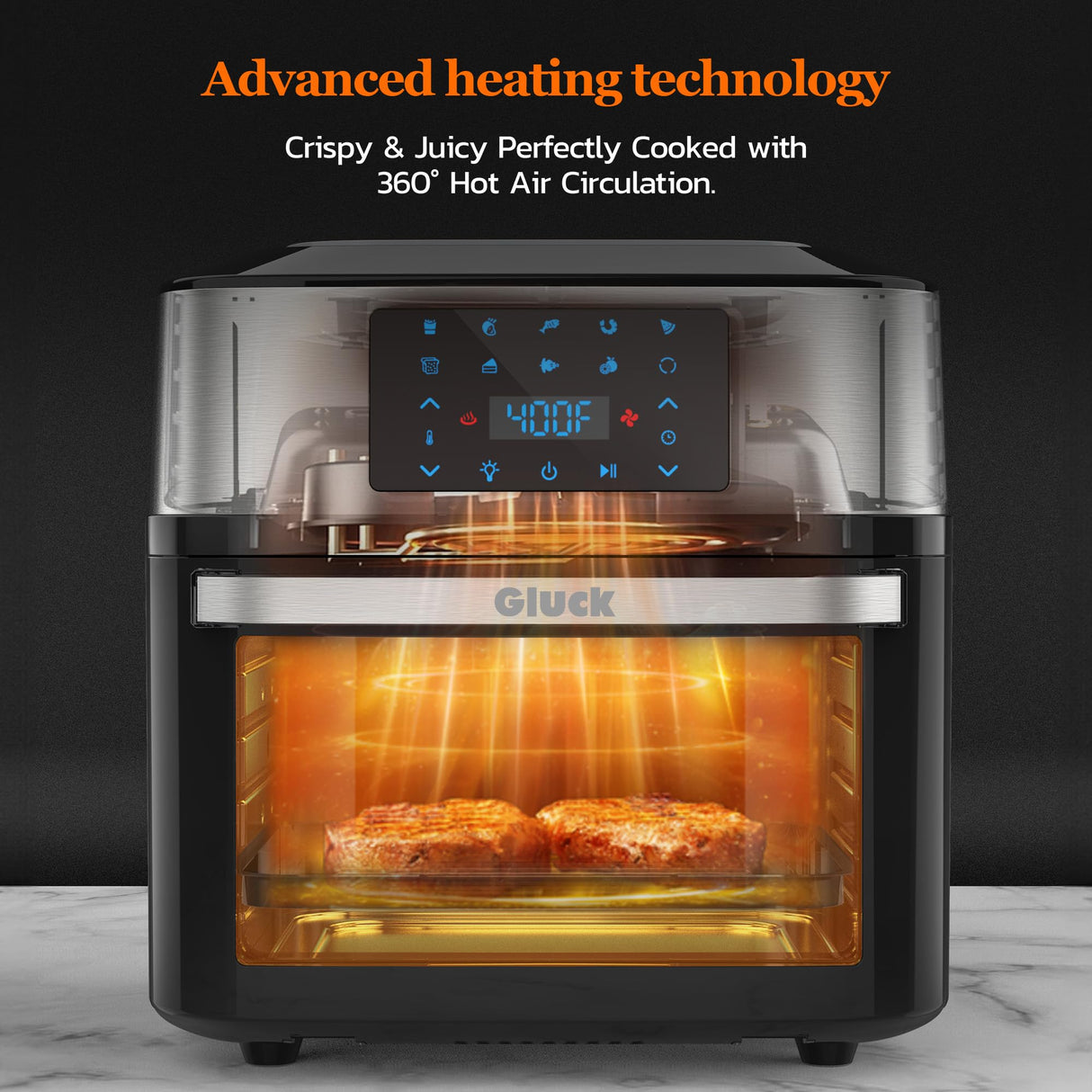 Air Fryer Oven Large 20 QT, 10-in-1 Airfryer Combo with Window for Family, Air Fryer Toaster Oven with Rottisserie Racks & Cookbook, ETL Certified Gluck