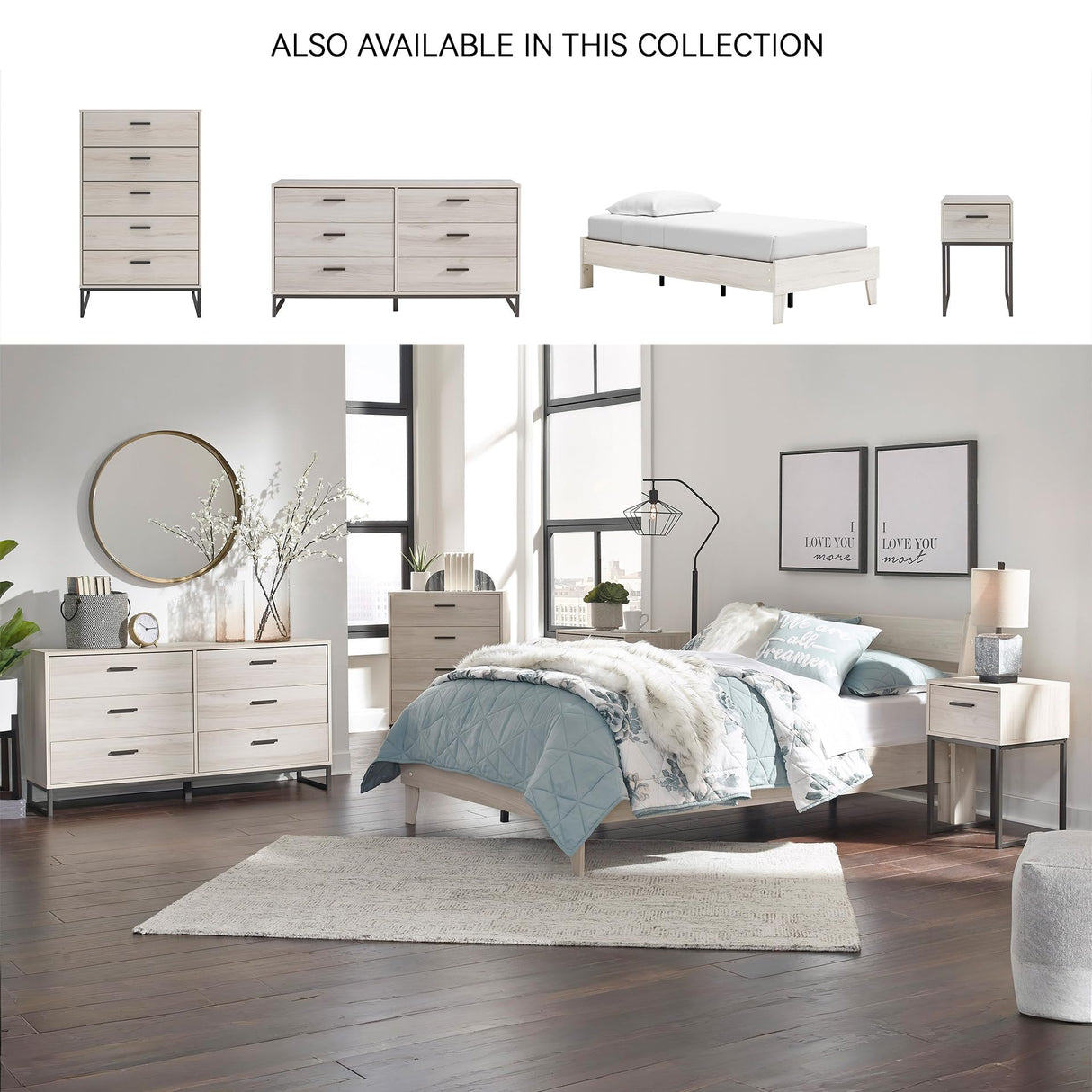 Signature Design by Ashley Socalle Casual Farmhouse Platform Bed Frame, Twin, Natural Beige Signature Design by Ashley