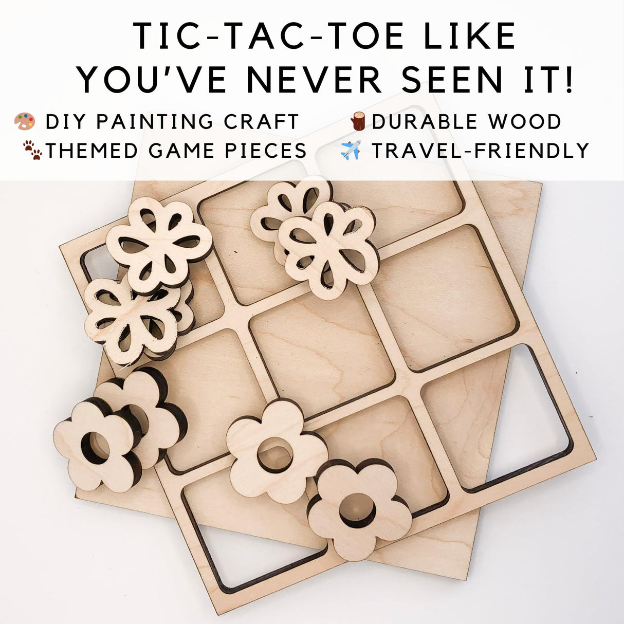 Nature Themed Tic Tac Toe Board Game, 5x5 inches Unfinished Wood DIY Painting Craft Kit for Kids with Wooden AVTRBoutique (Flowers) AVTRBoutique