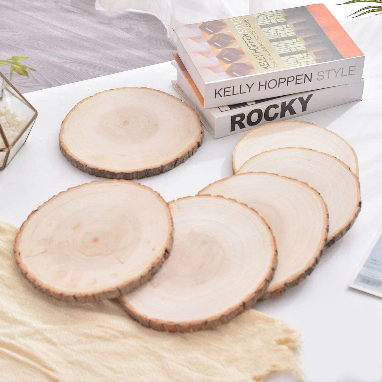 Sancodee 8 Pcs Large Unfinished Wood Slices, 10-11 Inches Wood Slabs for Centerpieces Natural Wooden Circle, DIY Wood Centerpieces for Tables Wedding Party Door Sign Decor Sancodee