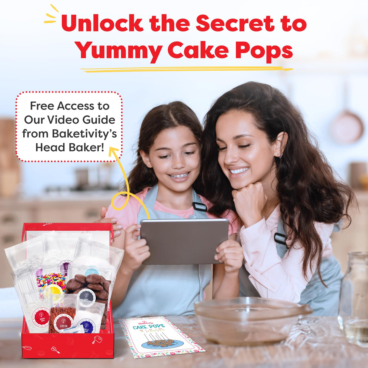 Baketivity DIY Cake Pop Baking Kit for Kids - Premeasured Ingredients, Decorating Supplies Baketivity