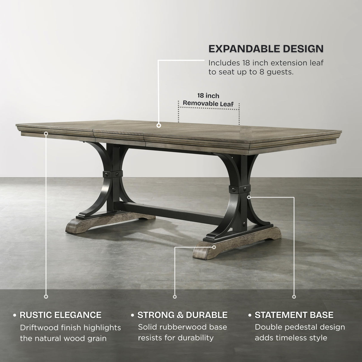 Roundhill Furniture Birmingham 8-Piece Dining Set: Extendable Table with 4 Side Chairs, 2 Armchairs, and a Nailhead Bench, Driftwood Finish Roundhill Furniture