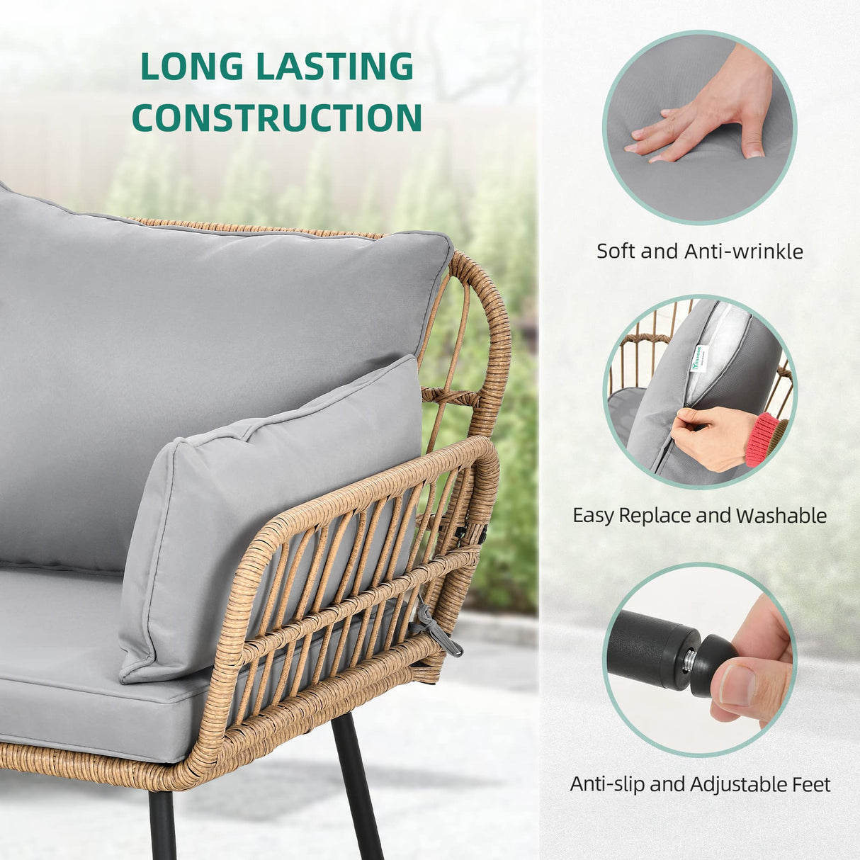 YITAHOME Patio Loveseat, All-Weather Wicker Rattan 2 Seater Sofa with Cushions & Lumbar Pillows, Outdoor Patio Furniture Set for Patio, Balcony, Backyard, Deck, Poolside - Grey YITAHOME